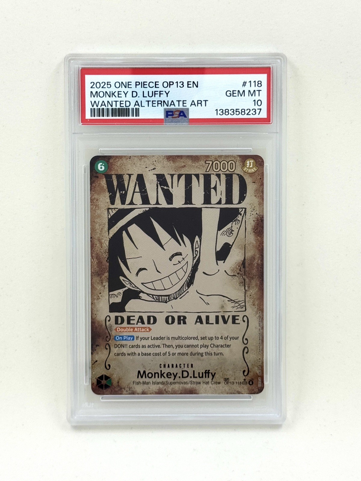 2025 One Piece OP13 EN #118 Monkey.D.Luffy Wanted Poster ALT ART PSA 10