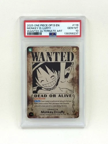 2025 One Piece OP13 EN #118 Monkey.D.Luffy Wanted Poster ALT ART PSA 10
