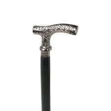 Victorian Style Walking Stick Chrome Finish Classic Wooden Cane with Black Shaft