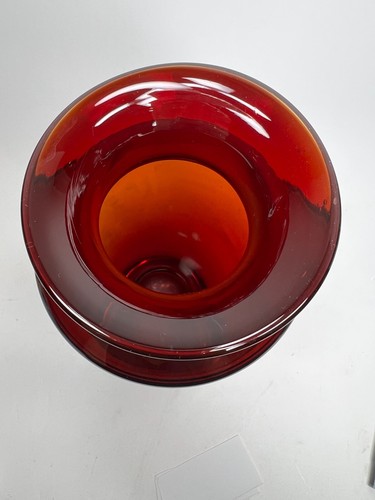 Hand Blown Vintage Amberina Glass Vase 9 3/4" Tall by 4" Wide Thick Clear Base - Picture 5 of 5