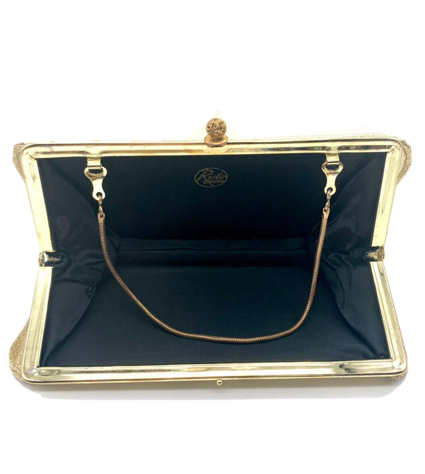 复古 70 年代金色闪亮晚装手包钱包扣 Rulo 创作舞会婚礼徽章 — 第 2/4 张图片