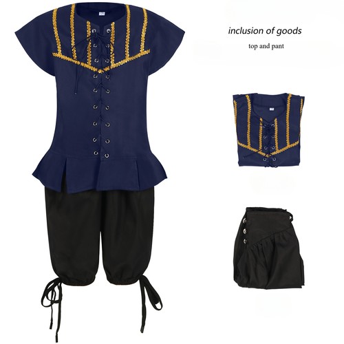 Kids Medieval Renaissance Steampunk Cosplay Costume Pirate Shirt Pant Halloween - Bild 21 von 23