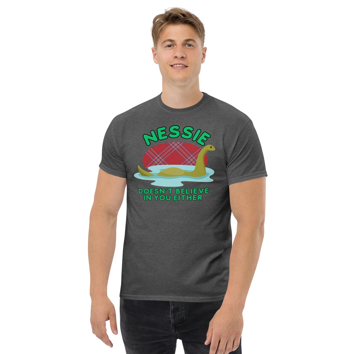 トップス NICENESS UMA PRINT TEE SHIRT NESSIE L NEW Funny Loch Ness Monster Shirt Nessie Doesn't Believe Scotland