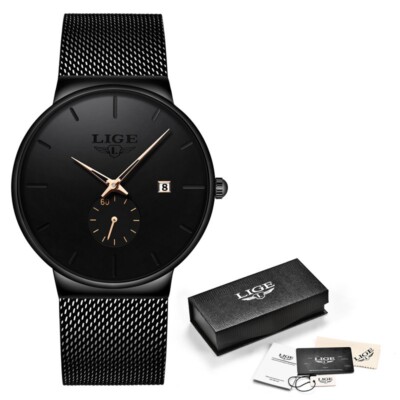 Men's Quartz Watch Mesh Strap Analog Calendar Wristwatches 3ATM Waterproof Gift