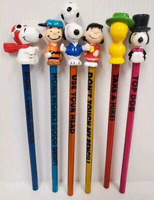 Peanuts Pencil Toppers Snoopy, Charlie Brown, Lucy, Woodstock 1996 Vintage RARE