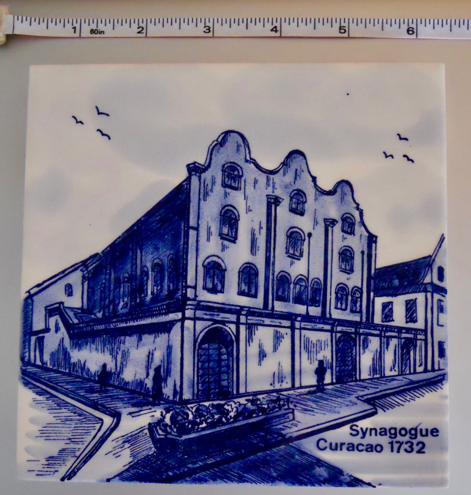 Vintage Judaica Dutch tile Curaçao Synagogue (built in 1732) "Delft