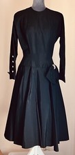 Vintage DALE LYNN 1950's Fancy Black Taffeta Cocktail Dress READ DETAILS