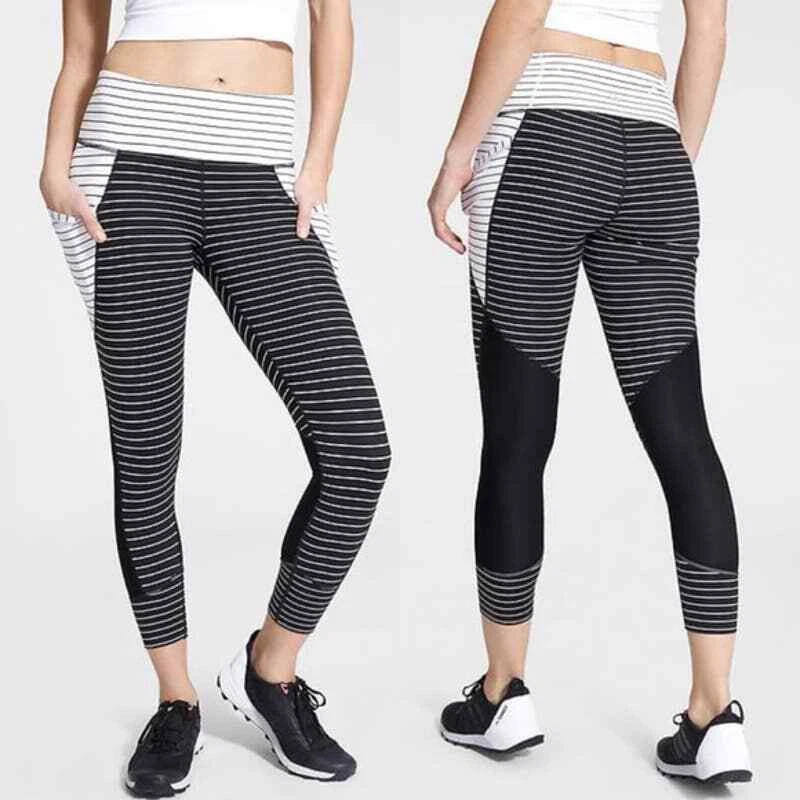 Athleta black and white striped leggings cheap