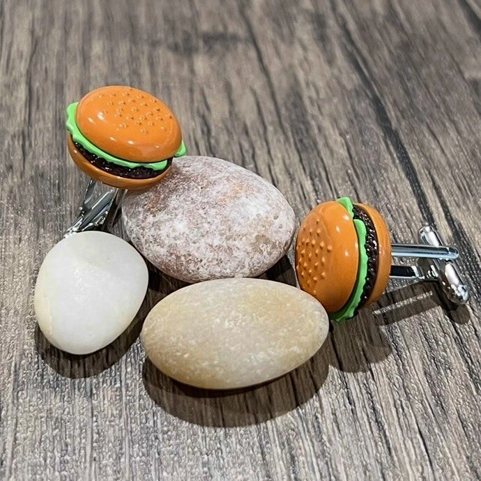 Gemelos de hamburguesa de lujo para hombres cumpleaños boda regalo hamburguesa comida gemelos en caja Foto 4 de 4