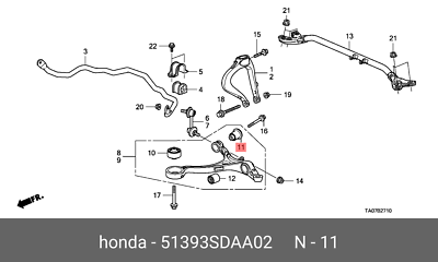 Genuine Lower Front Arm Bushing 2003-2012 Honda Accord 51393-SDA
