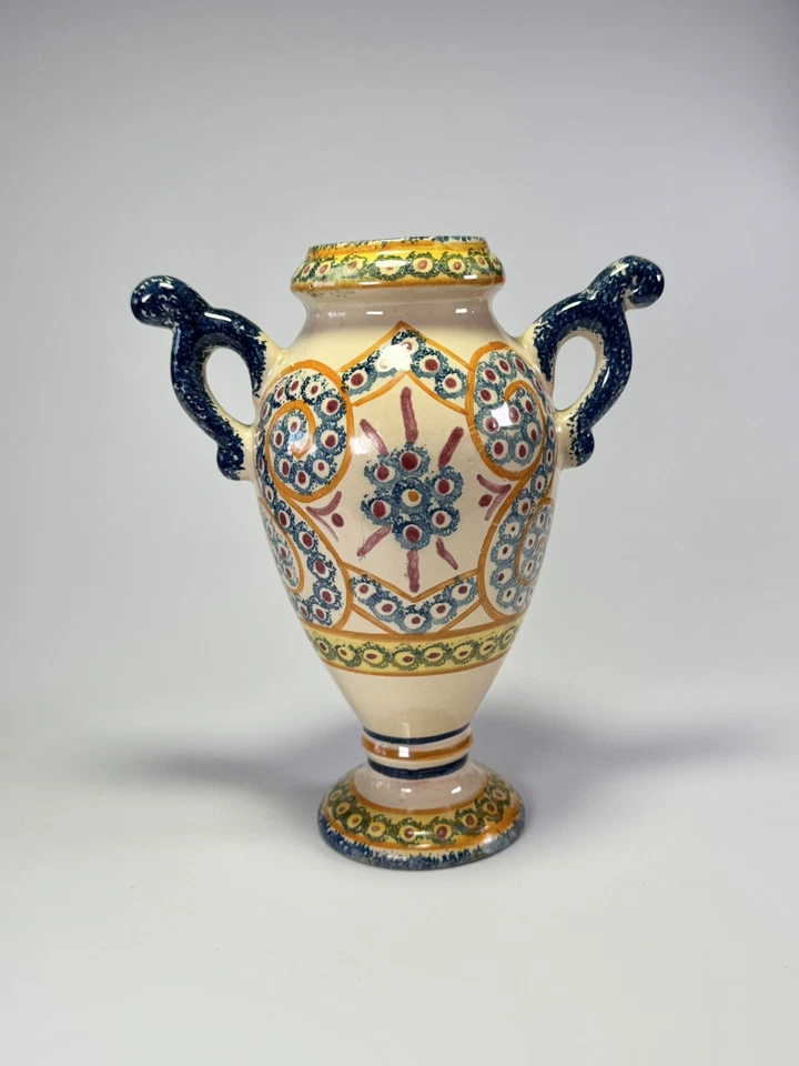 HENRIOT QUIMPER DOUBLE HANDLED Urn Vase Ceramic ~ Signed ~ France - Image 3 of 4