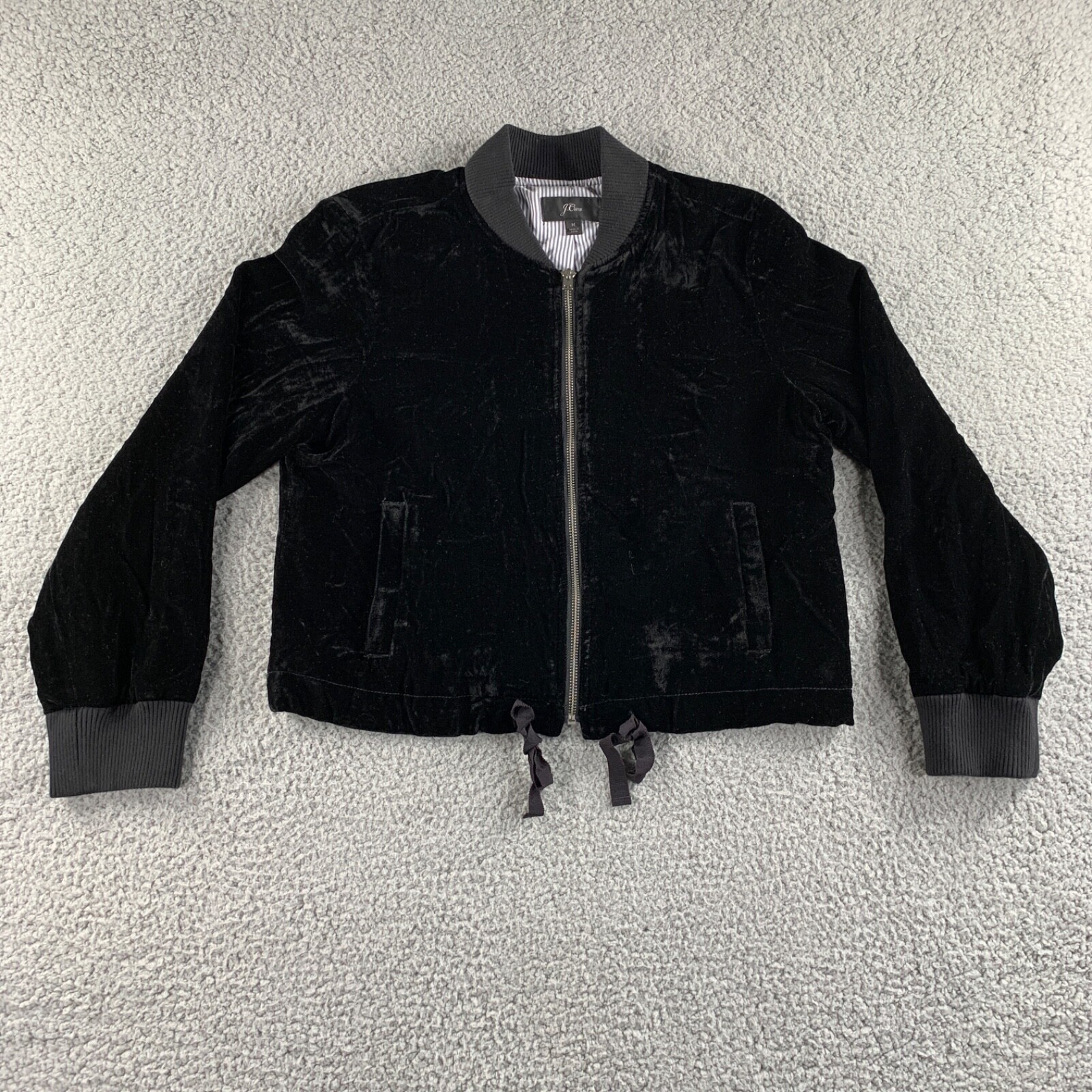 NEW J. Crew Jacket Womens Medium Black Crop Velour Velvet Full Zip Lined Coat