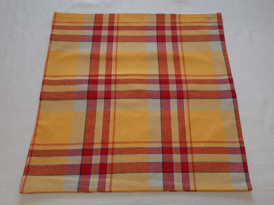 Set of 2 Pottery Barn Summer Plaid Pillow Covers 20x20" Yellow Orange Red Cotton - Image 3 of 4