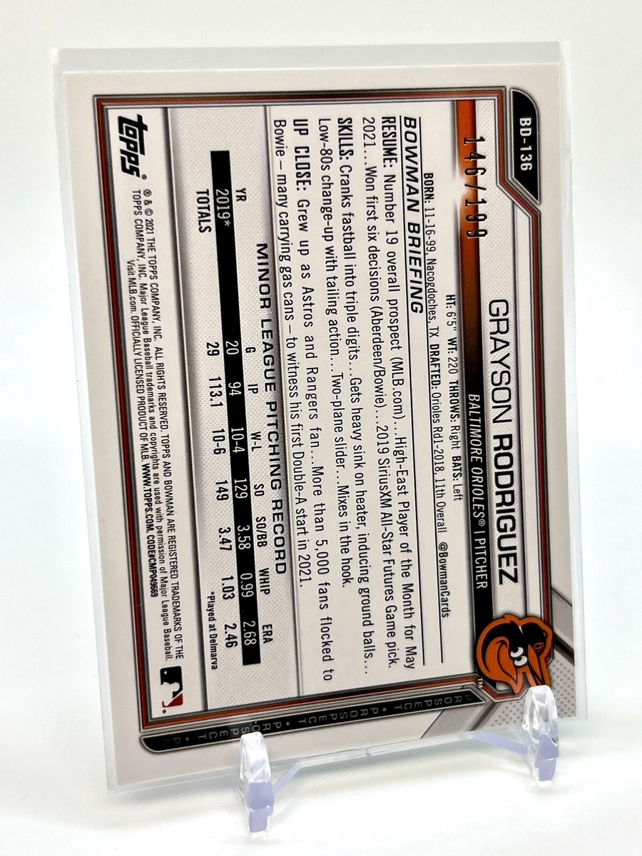 Grayson Rodriguez Teal Bowman Draft /199 BD-136 Orioles Paper 2021 | eBay