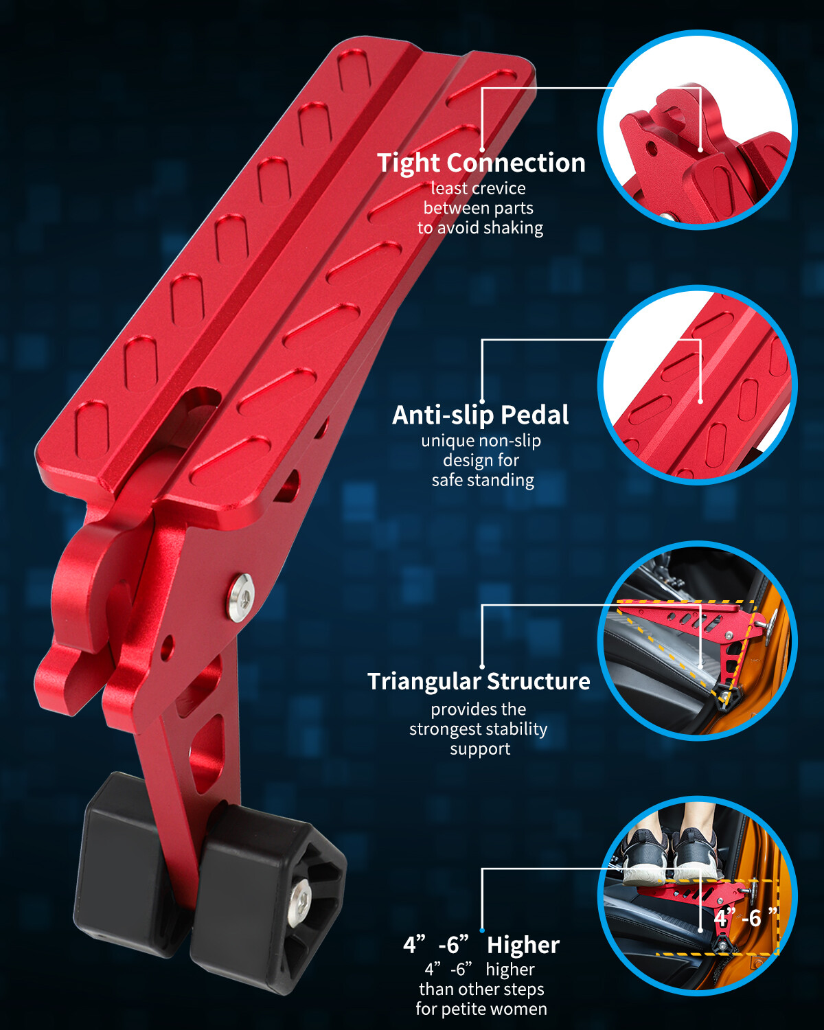 Red Folding Car Door Latch Hook Step Roof Rack Foot Pedal Ladder