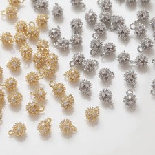 6pc Zircon Snowflake Charm,Cubic Zirconia 3D Round Ball Pendant,Sea Urchin Charm