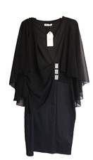 Fashion Classic Mother Of The Bride Dress Black with sheer cape crystal bling M