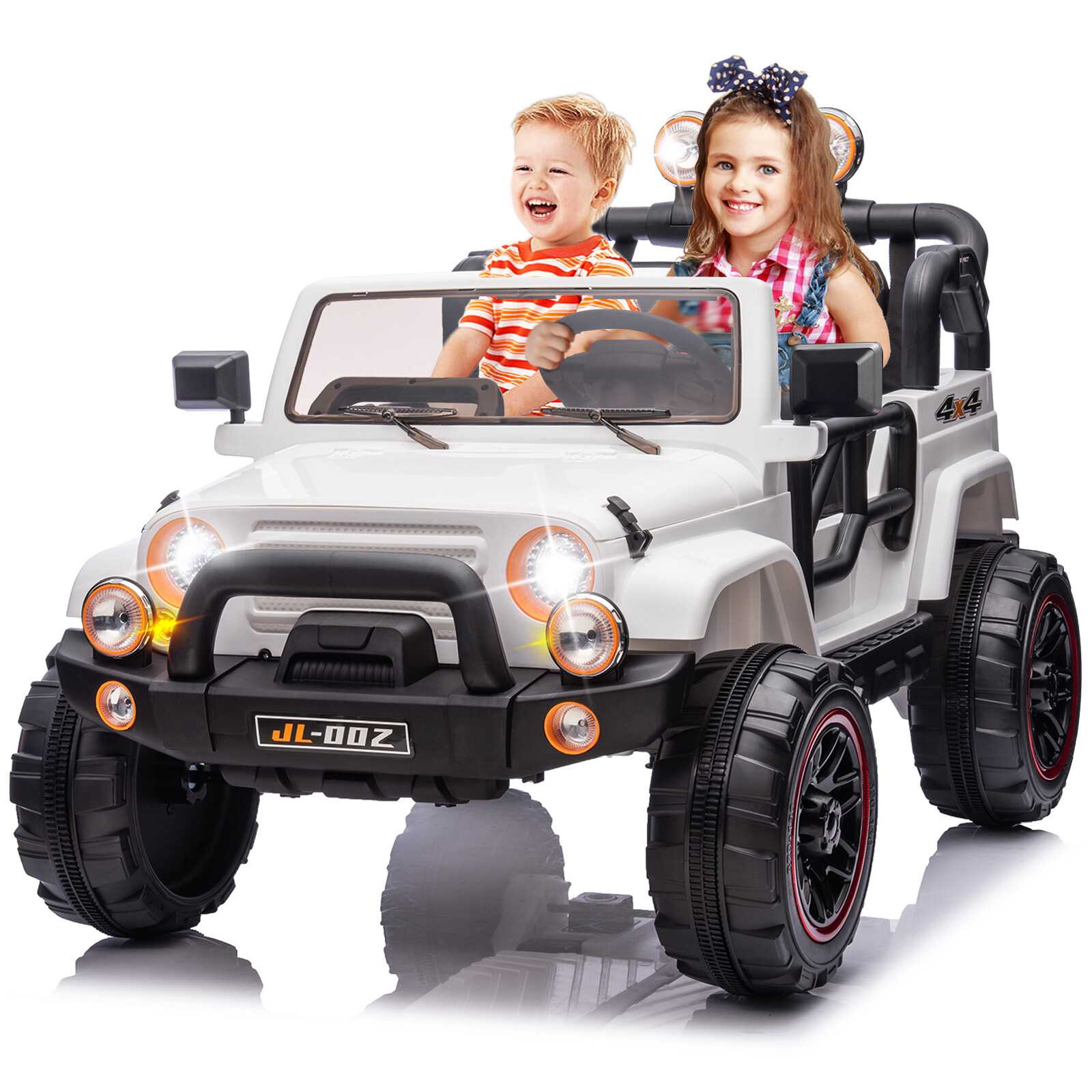 JOYLDIAS White 12V Battery Kids Ride On Car Electric Toy Tru