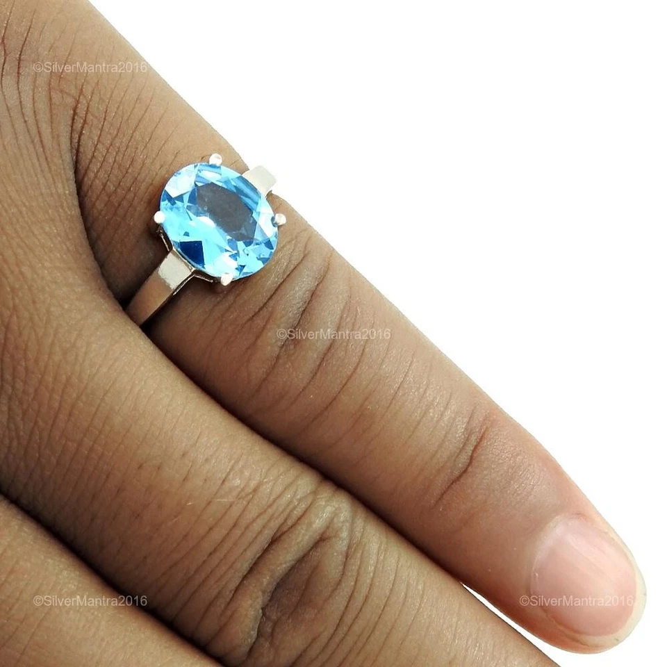 Blauer Topas Stein 925 Silber Cocktail Blende Statement Rhodiniert Ring Schmuck - Bild 4 von 4