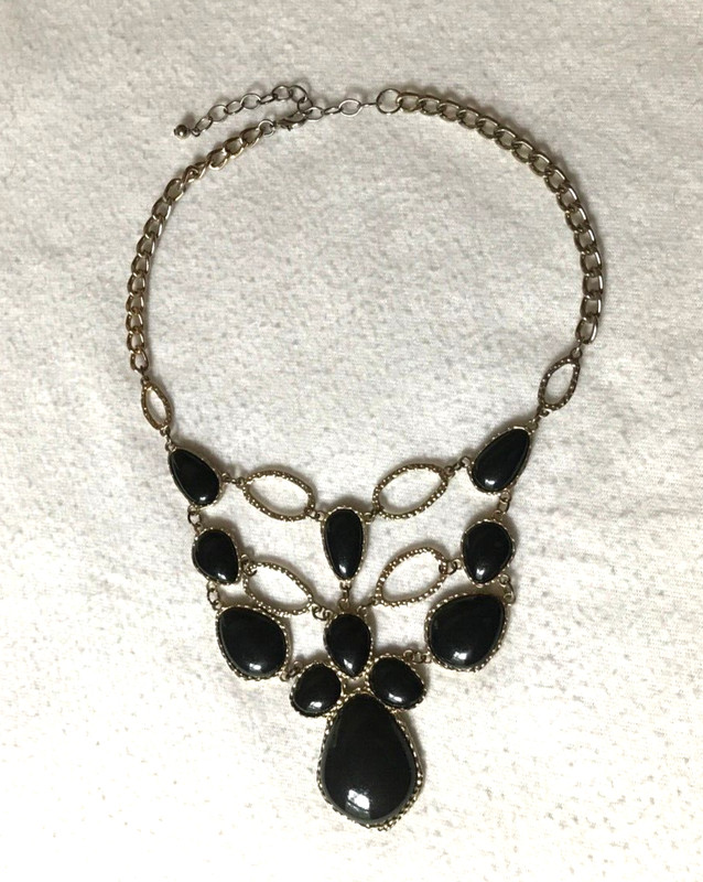 Vintage Gantos Black and Gold Tone Bib Necklace Adjustable Length