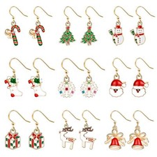 6/9 Pairs Women Christmas Drop Dangle Hook Earrings Enamel Ear Stud Xmas Gift