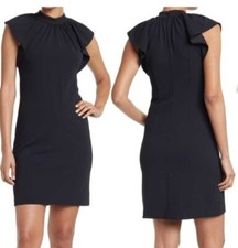 Calvin Klein Size 6 Black Pleat Neck Shift Dress Msrp $128.00