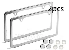 No Rust 2X License Plate Frames Slim 2-Hole Stainless Steel Vehicle Pair Chrome