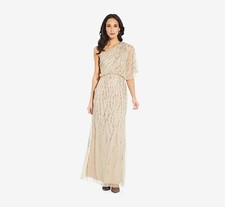 Adrianna Papell Women's Nude Long Beaded One Shoulder Dress