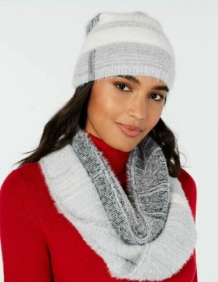 Grey Color Blocked Fuzzy 2 Pc Scarf 