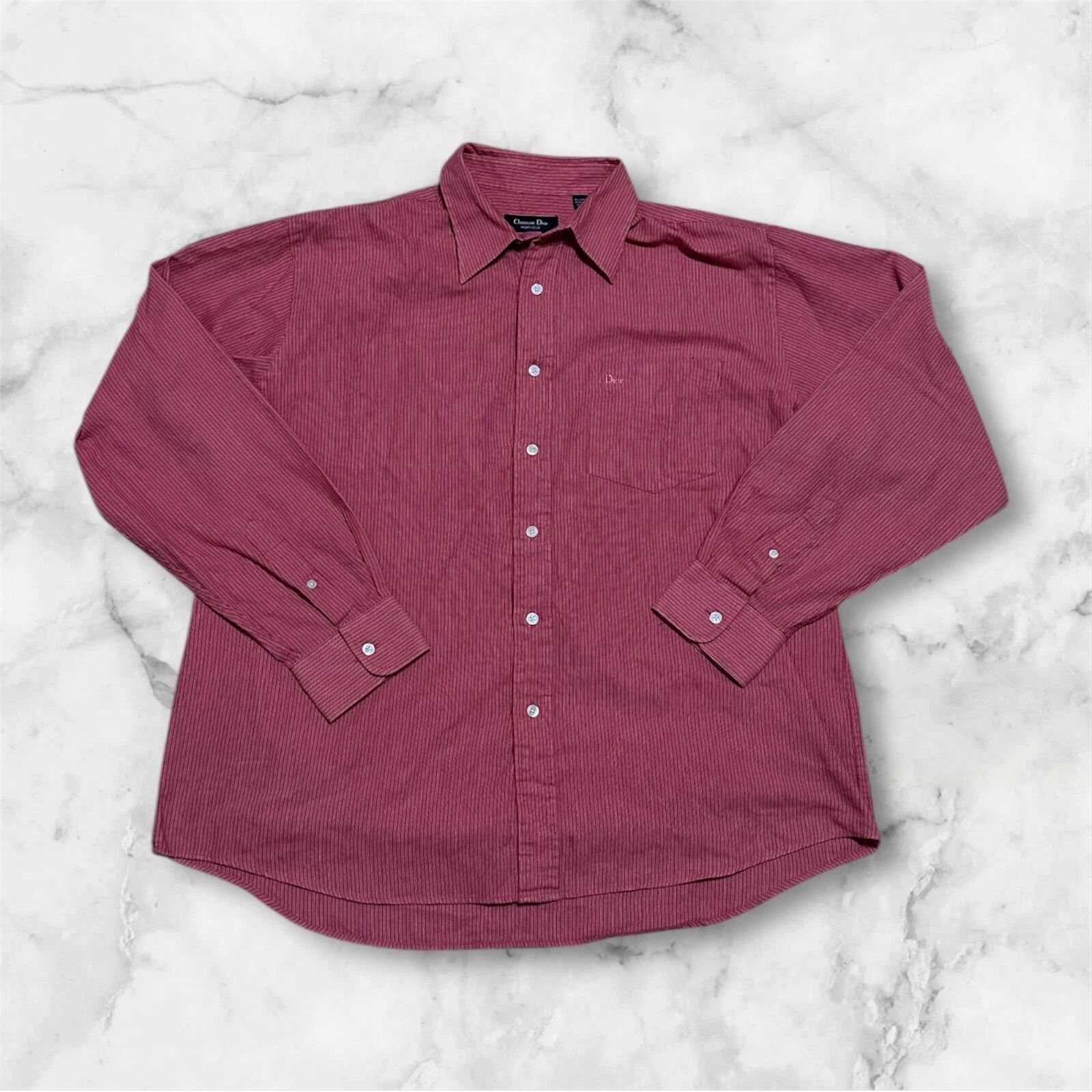 Christian Dior camicia uomo rosa Monsieur manica lunga abito da lavoro vintage