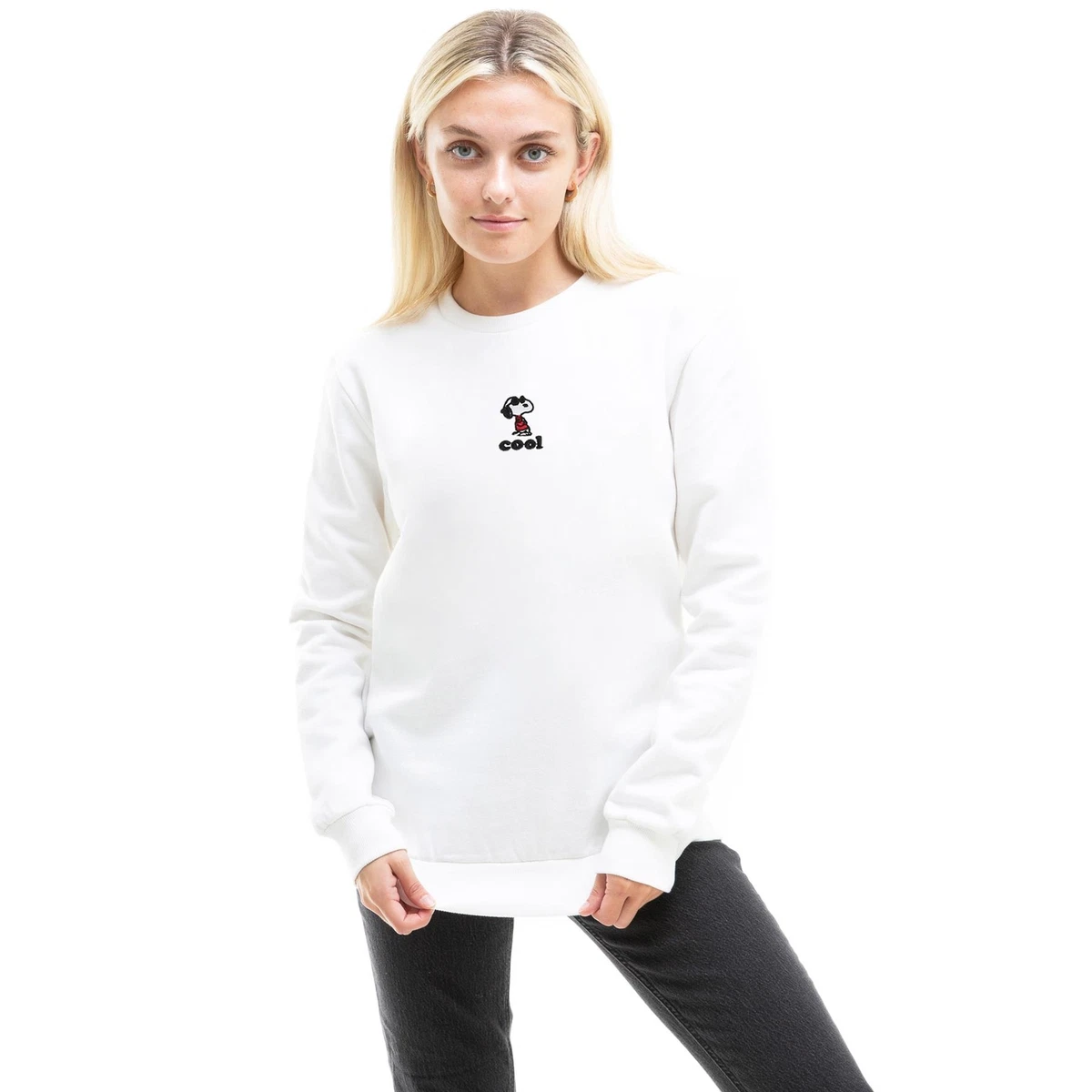 Peanuts Womens Sweatshirt Snoopy EMB White S XL Official