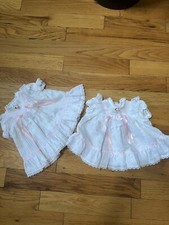 Vintage Baby Girl Twin Dresses White Layered Lace Ruffle 0-6mo  Two Dresses 