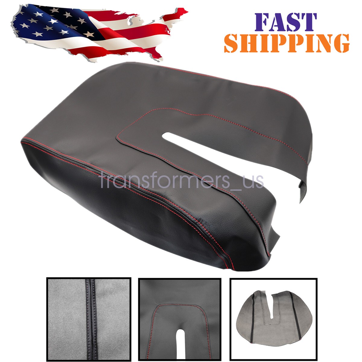 Console Armrest Leather Synthetic Cover For Toyota Tundra 14-19 Red Stitch - Foto 5