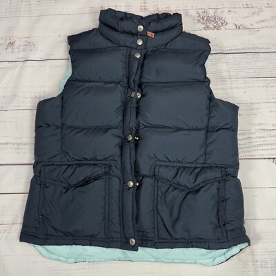 J Crew Women's Blue Puffer Down Vest Full Zip Snap Pockets Outdoor Size L