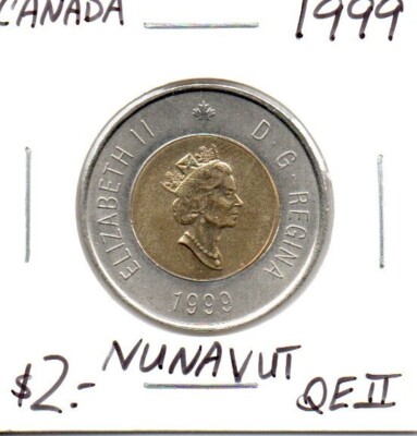 Canada 2 Dollar Coin 1999 Nunavut Queen Elizabeth II Bi-metallic as pictured