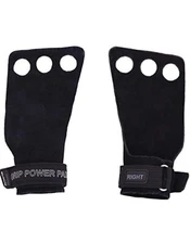 Grip Power Pads For Weight Lifting With Adjustable Hook & Loop Strap Black Large
