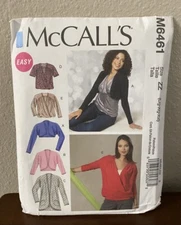 McCalls Easy Pattern 6461  Misses Lg-XXL Unlined Jacket Pullover Twist Bolero UC