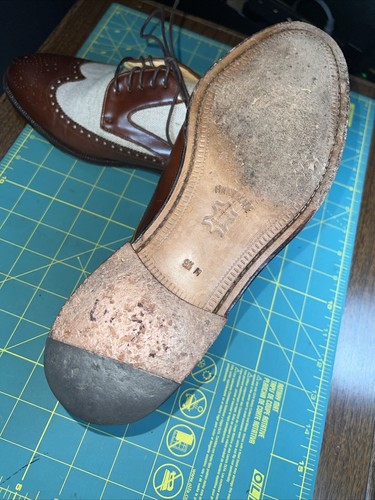 Johnston & Murphy👞Sz 9.5D Men Brown/Cream Lthr/Canvas Two-Tone Wingtip Brogue - Picture 9 of 24