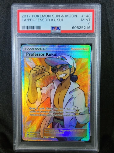 PSA 9 Professor Kukui 148/149 FULL ART HOLO ULTRA RARE TRAINER Pokemon Card