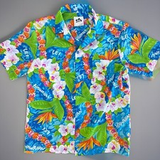 Vintage 80's Hilo Hattie Hawaiian Men's Blue Hibiscus Floral Camp Aloha Shirt L