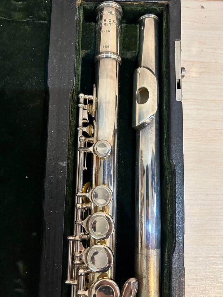 Flauta Pearl PF-661 plata maciza cabeza junta probada con estuche Foto 3 de 4