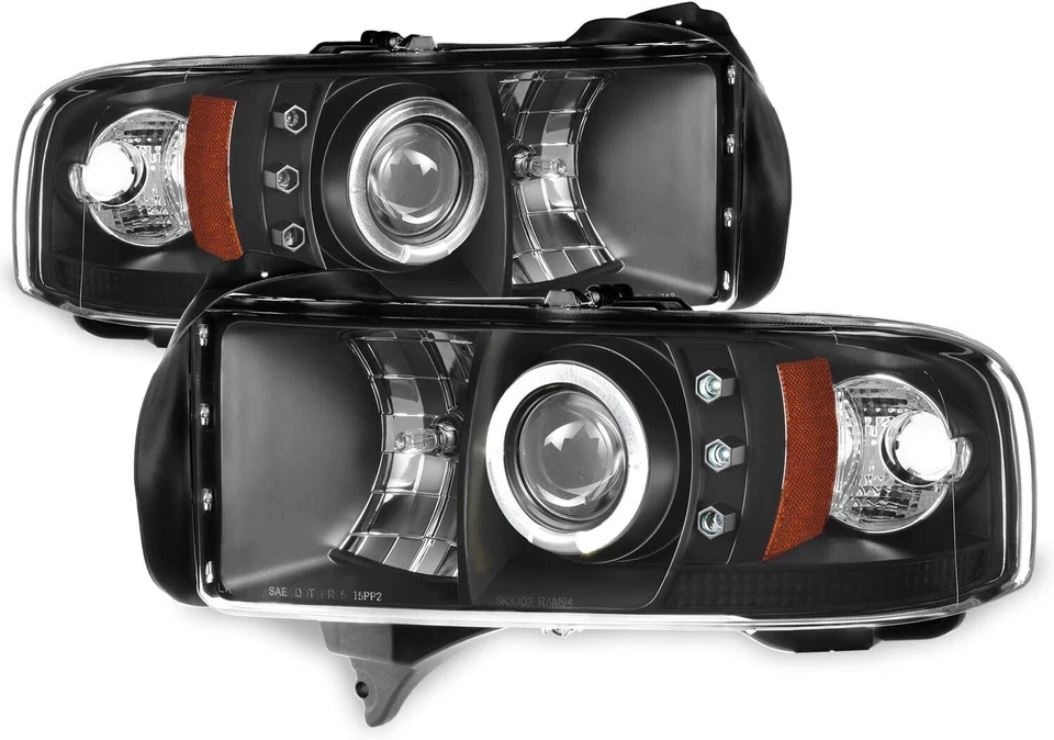 For 1994-2002 Dodge Ram 1500 2500 3500 Black Smoke Halo LED Projector Headlights - Image 2 of 4