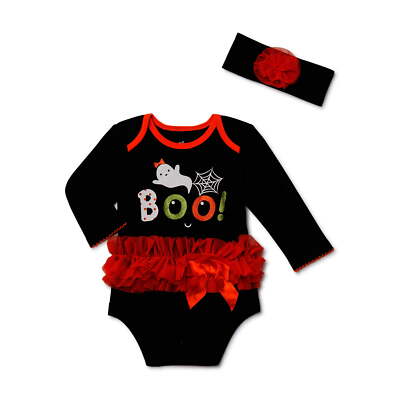 Way to Celebrate Baby Girl Halloween Tutu & Headband, 2-Piece Set Black 12M