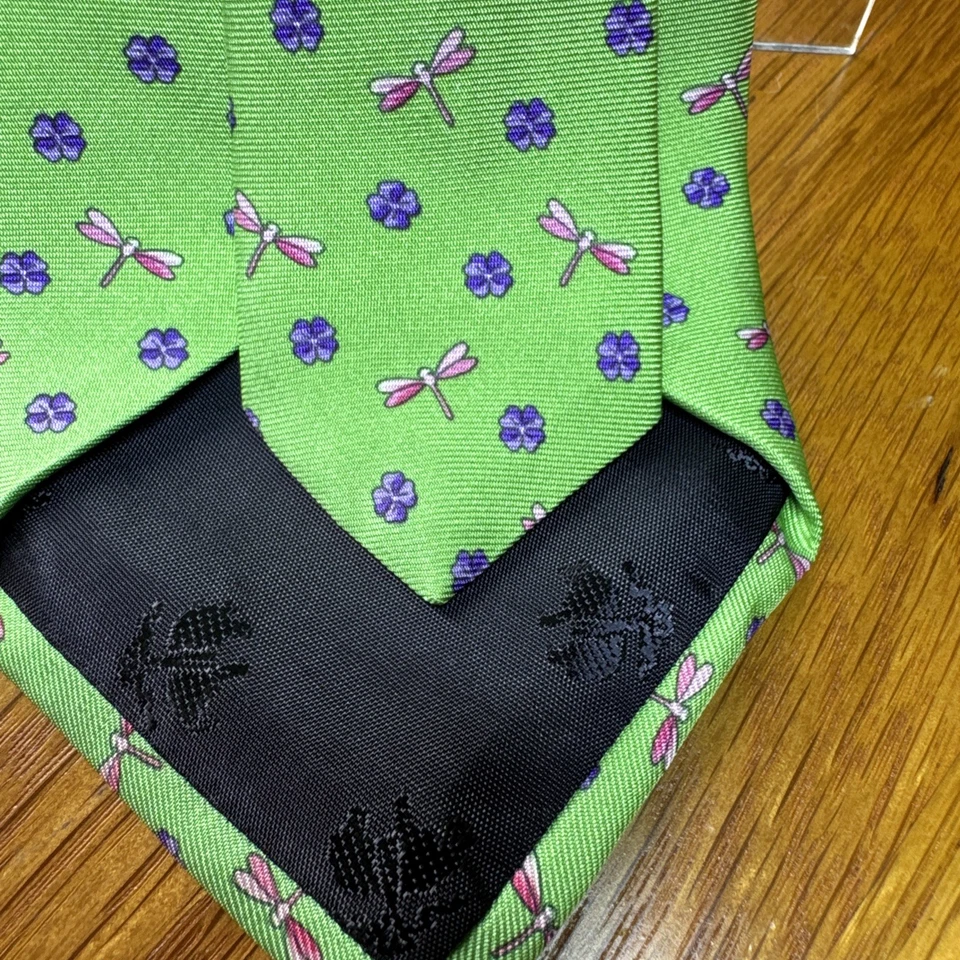 Corbata de libélula con flores azules verdes de Brooks Brothers - Hecha en EE. UU. Foto 3 de 4