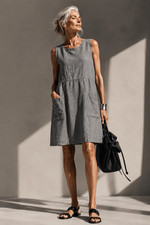 Flax 100% Linen Gray Sleeveless Pocket Dress Lithuania Size S Pockets Lagenlook