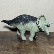The Carnegie Safari Triceratops Dinosaur Toy Green 6 1/2" Kids Figure Vtg 1988