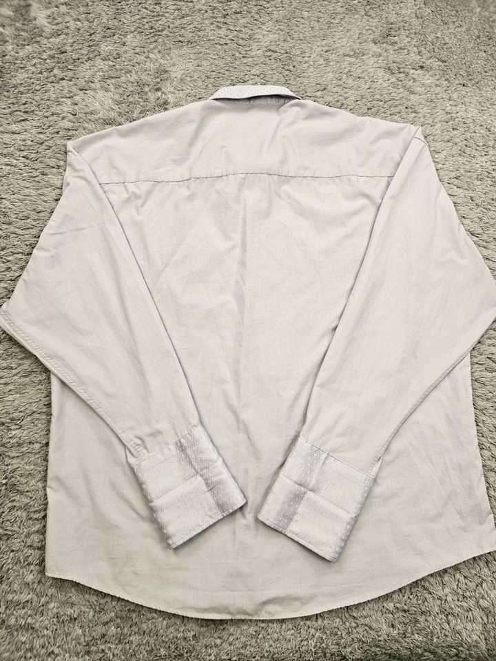 Alberto Celini Shirt Men XXL 18.8 Gray French Cuff Argyle Contrast Button Up Vtg - Image 2 of 4