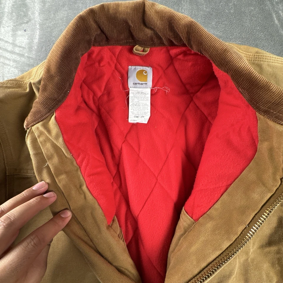 Chaqueta de Colección Carhartt Santa Fe Para Hombres XL Marrón J13 BRN Rojo Edredón Forrado EE. UU. Foto 3 de 4