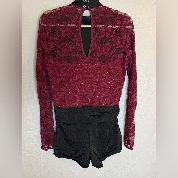 Weissman Lace Ruffle Biketard Burgundy Dance Costume New Size Adult XL