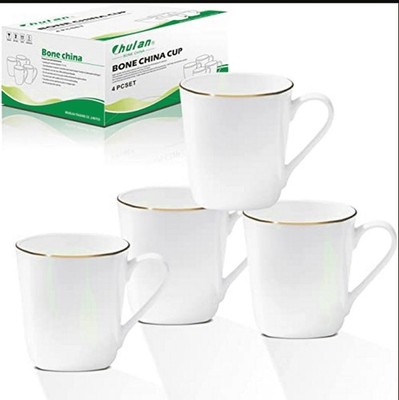 Chulan Fine Bone China Coffee Mugs with Gold Rim, Set of 4, 10oz
